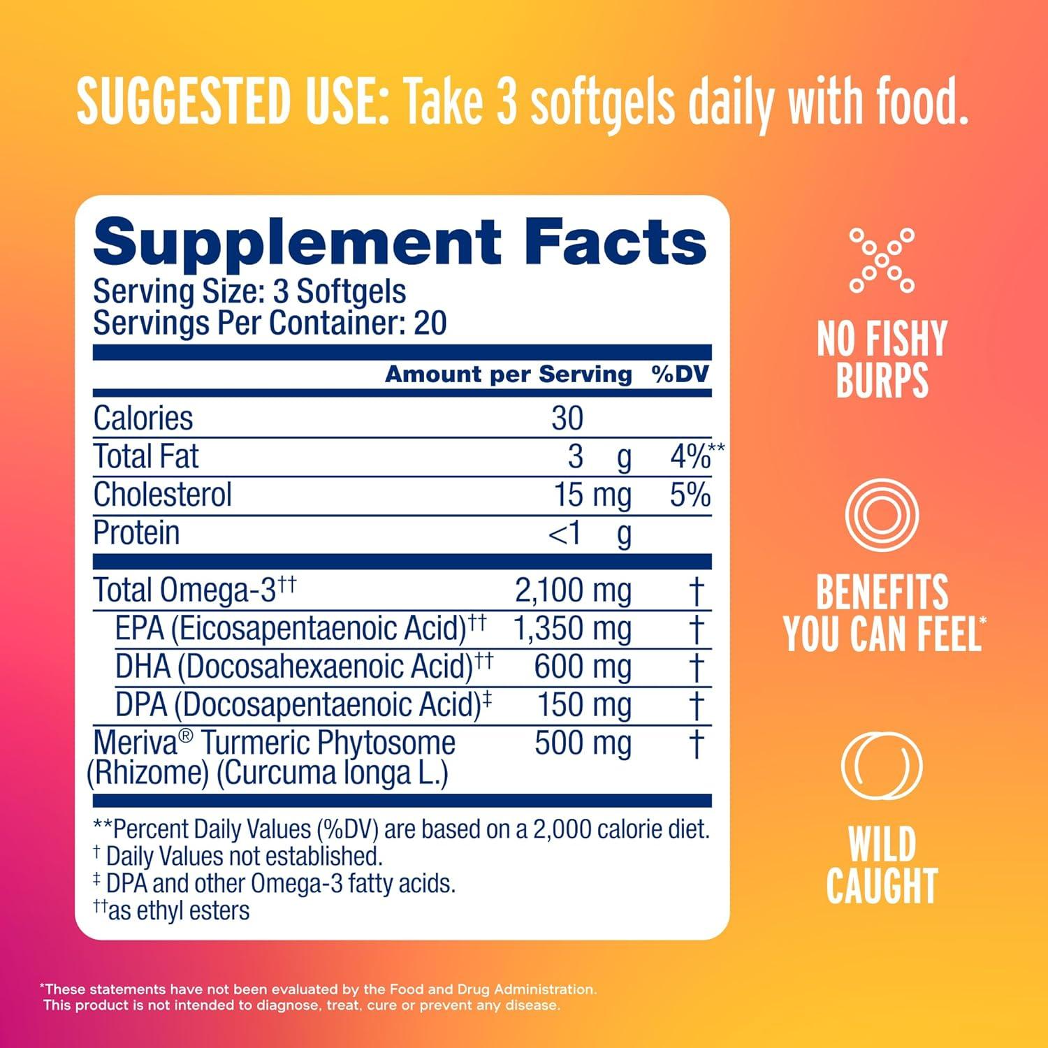 image:imageOceanblue 2100 Triple Strength Omega3 Fish Oil with Turmeric Burpless Omega 3 Combo Supplement with Curcumin EPA DHA DPA Heart and Joint Support 60 Softgels60 Count Pack of 1