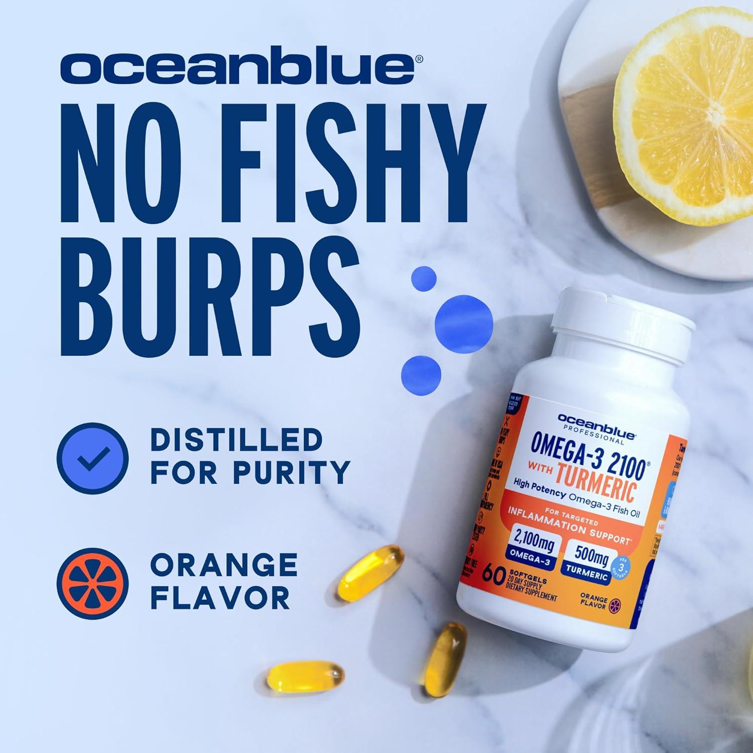 image:imageOceanblue 2100 Triple Strength Omega3 Fish Oil with Turmeric Burpless Omega 3 Combo Supplement with Curcumin EPA DHA DPA Heart and Joint Support 60 Softgels60 Count Pack of 1
