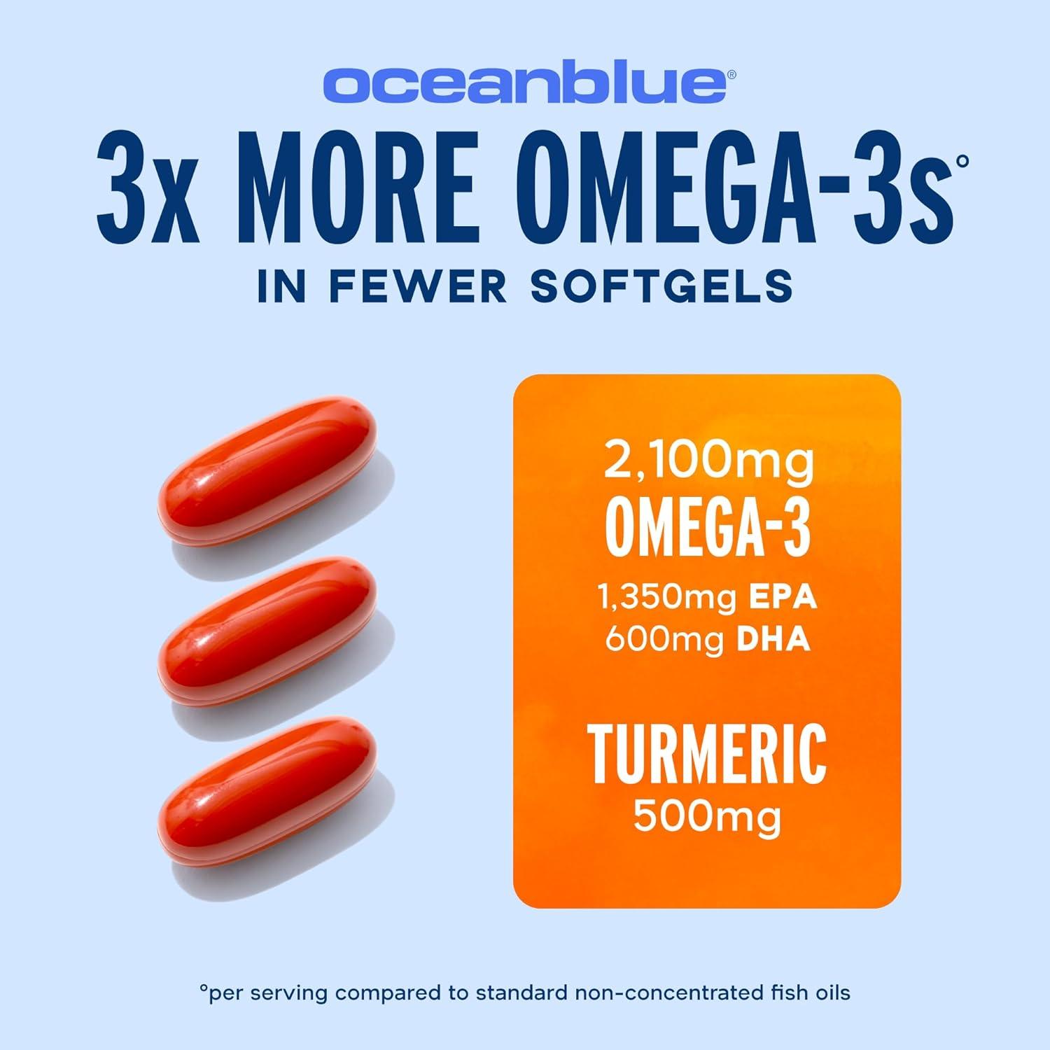 image:imageOceanblue 2100 Triple Strength Omega3 Fish Oil with Turmeric Burpless Omega 3 Combo Supplement with Curcumin EPA DHA DPA Heart and Joint Support 60 Softgels60 Count Pack of 1