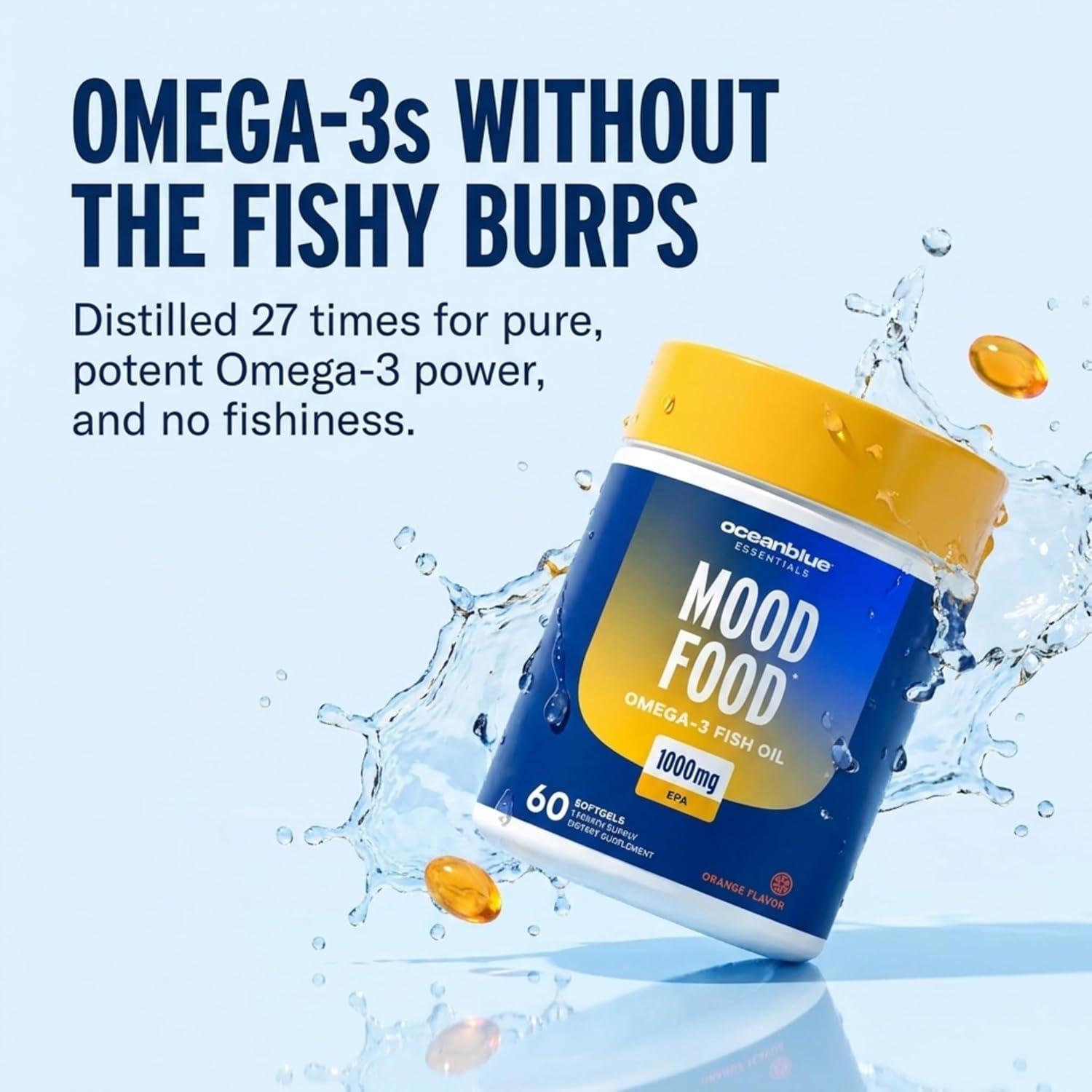 image:imageOceanblue Essentials Mood Food Omega3 Triple Strength Fish Oil 1000mg EPA for Mood Support Burpless Mini Softgels Heart Health NonGMO 60 Count