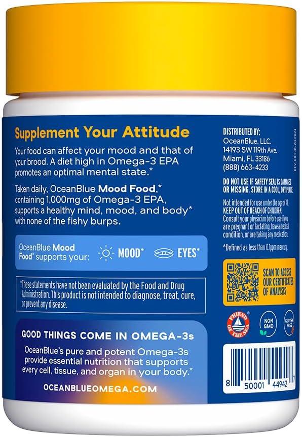 image:imageOceanblue Essentials Mood Food Omega3 Triple Strength Fish Oil 1000mg EPA for Mood Support Burpless Mini Softgels Heart Health NonGMO 60 Count