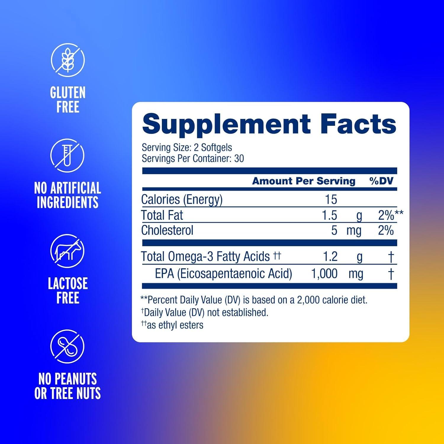 image:imageOceanblue Essentials Mood Food Omega3 Triple Strength Fish Oil 1000mg EPA for Mood Support Burpless Mini Softgels Heart Health NonGMO 60 Count