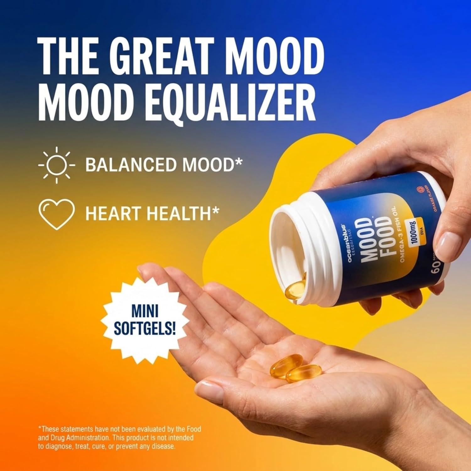 image:imageOceanblue Essentials Mood Food Omega3 Triple Strength Fish Oil 1000mg EPA for Mood Support Burpless Mini Softgels Heart Health NonGMO 60 Count