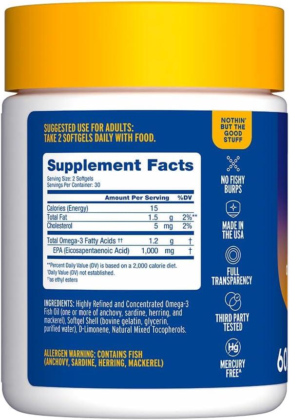 image:imageOceanblue Essentials Mood Food Omega3 Triple Strength Fish Oil 1000mg EPA for Mood Support Burpless Mini Softgels Heart Health NonGMO 60 Count