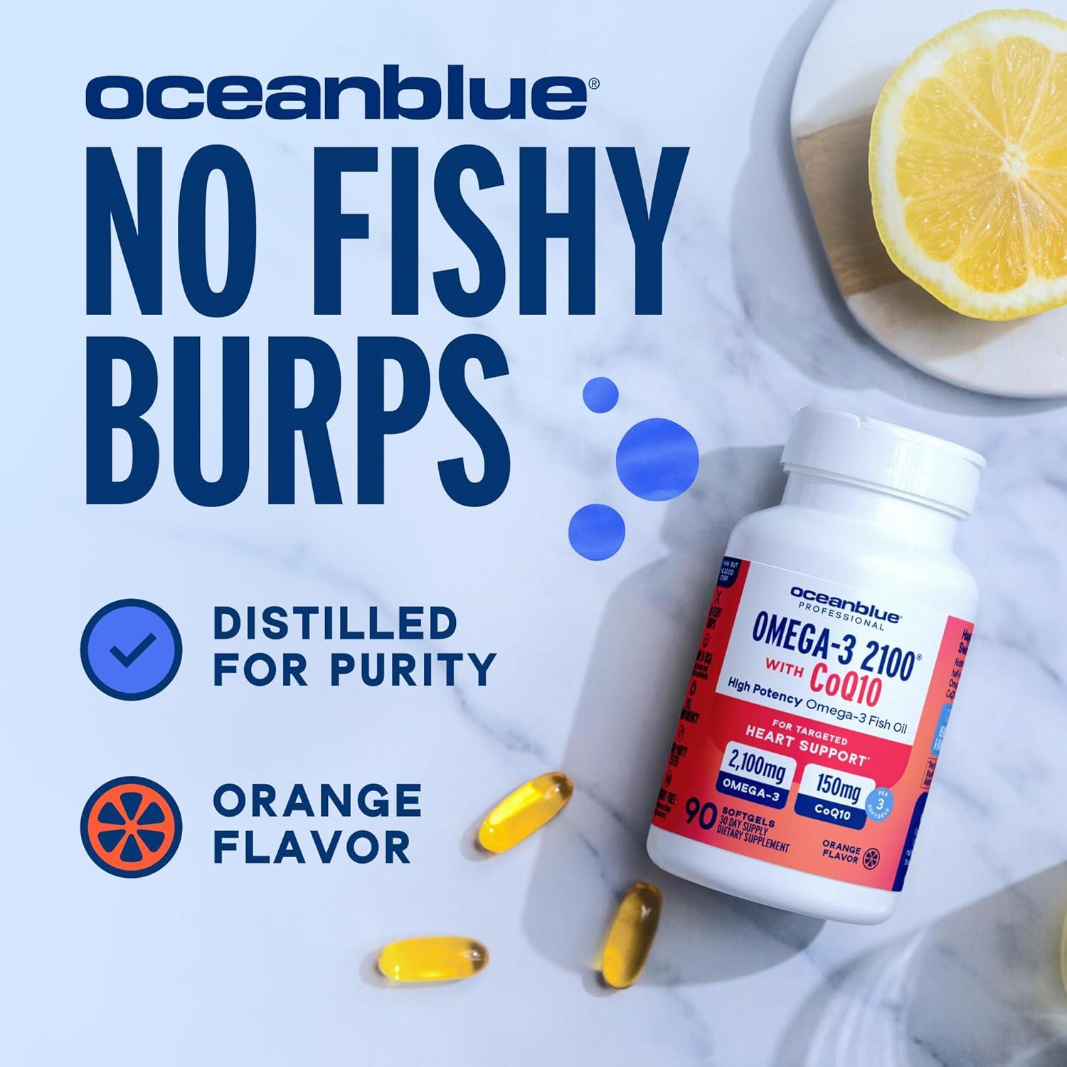 image:imageOceanblue Omega 3 2100 with CoQ10 Triple Strength Fish Oil Combo Supplement High Potency 1350mg EPA 650mg DHA with 150mg CoQ10 Orange Flavor Heart Support 90 Softgels Pack of 290 Count Pack of 1