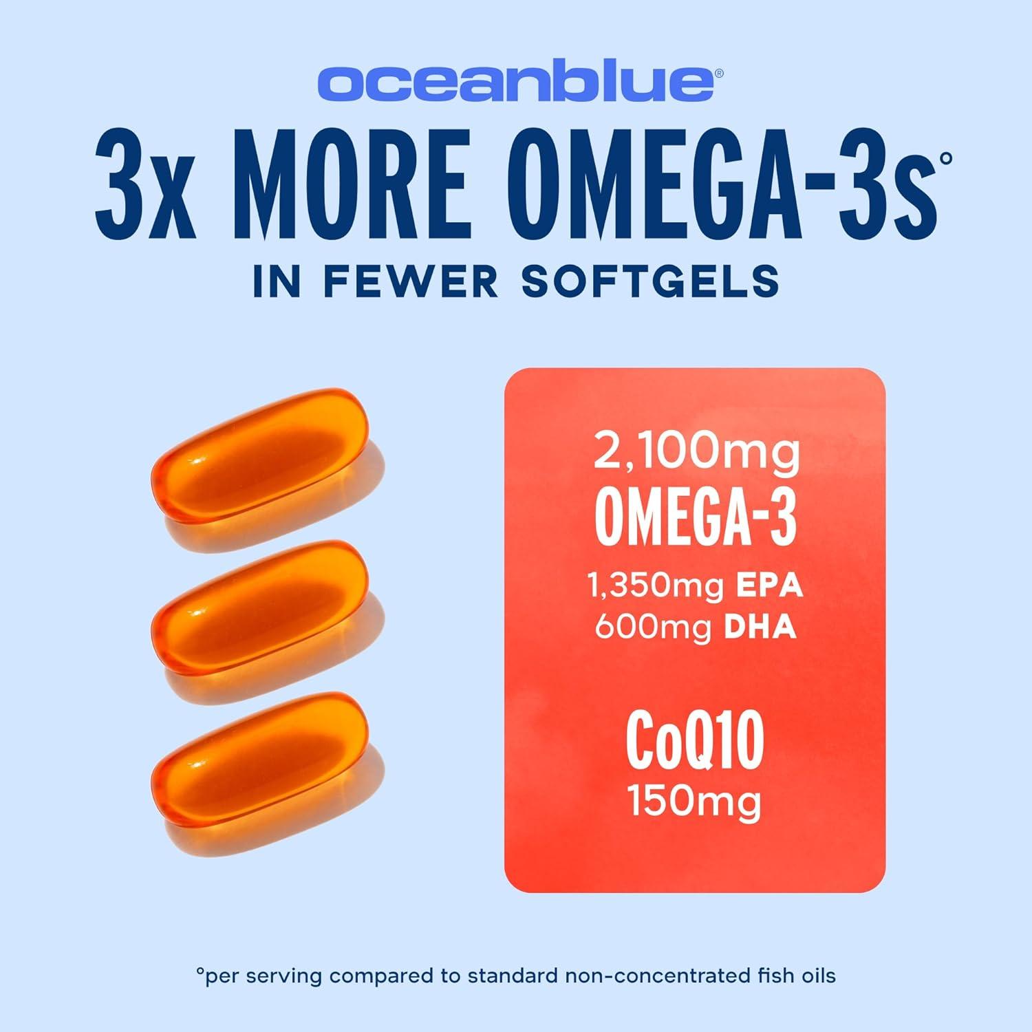 image:imageOceanblue Omega 3 2100 with CoQ10 Triple Strength Fish Oil Combo Supplement High Potency 1350mg EPA 650mg DHA with 150mg CoQ10 Orange Flavor Heart Support 90 Softgels Pack of 290 Count Pack of 1