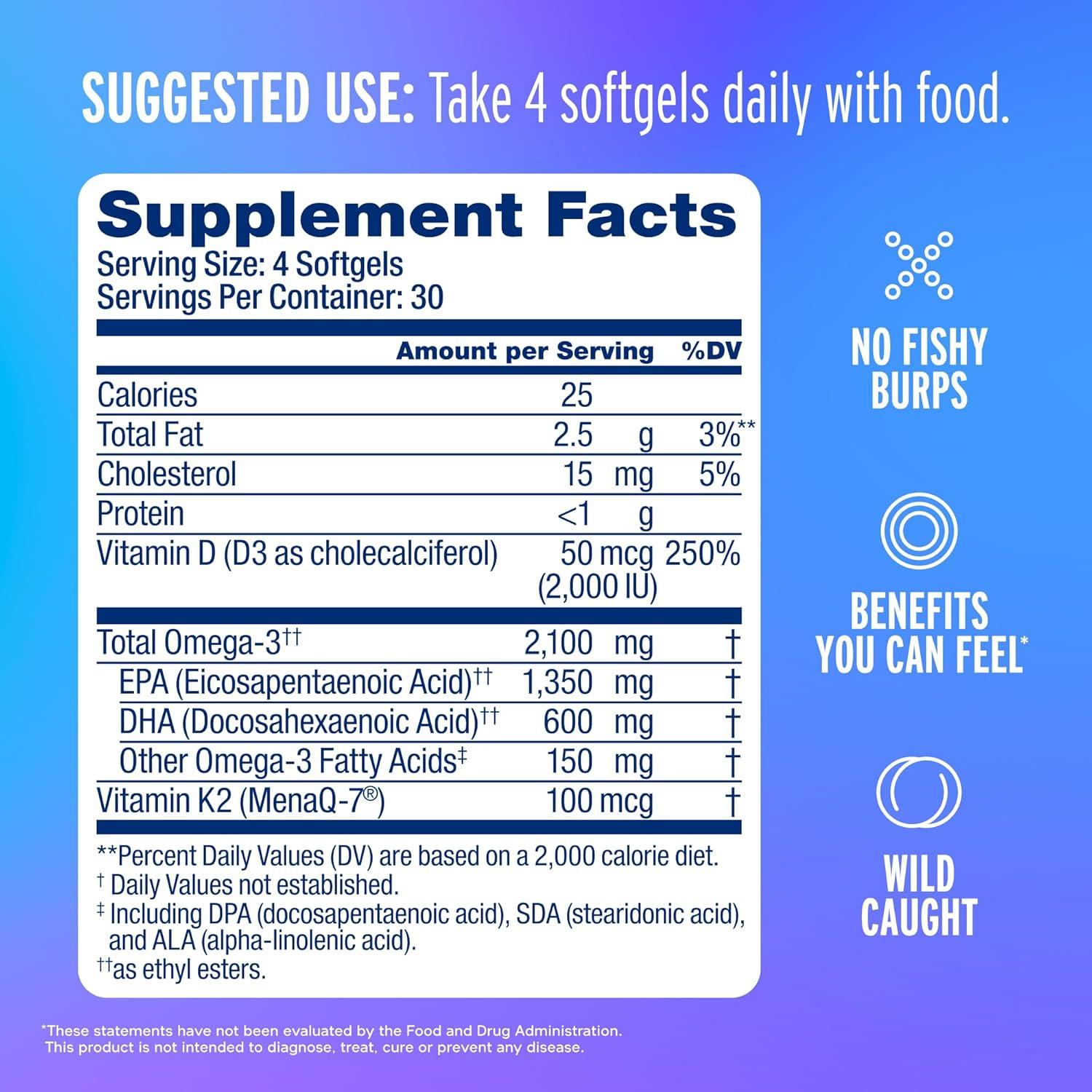 image:imageOceanblue Professional Omega3 2100 with Vitamin K2 and Vitamin D360 Count Triple Strength Burpless Fish Oil Omega3 Supplement with EPA DHA amp DPA Wild Caught Orange Flavor 30 ServingsStandard Size