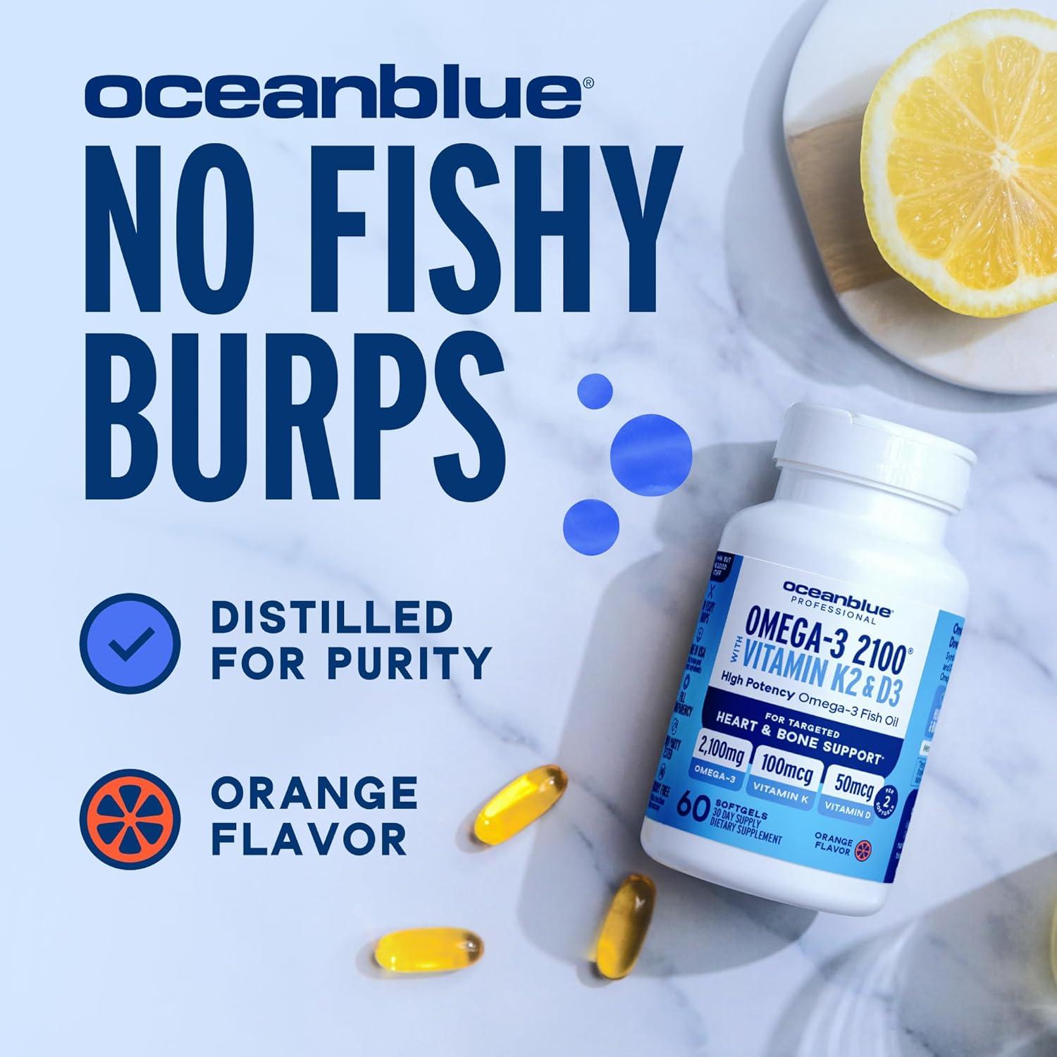 image:imageOceanblue Professional Omega3 2100 with Vitamin K2 and Vitamin D360 Count Triple Strength Burpless Fish Oil Omega3 Supplement with EPA DHA amp DPA Wild Caught Orange Flavor 30 ServingsStandard Size