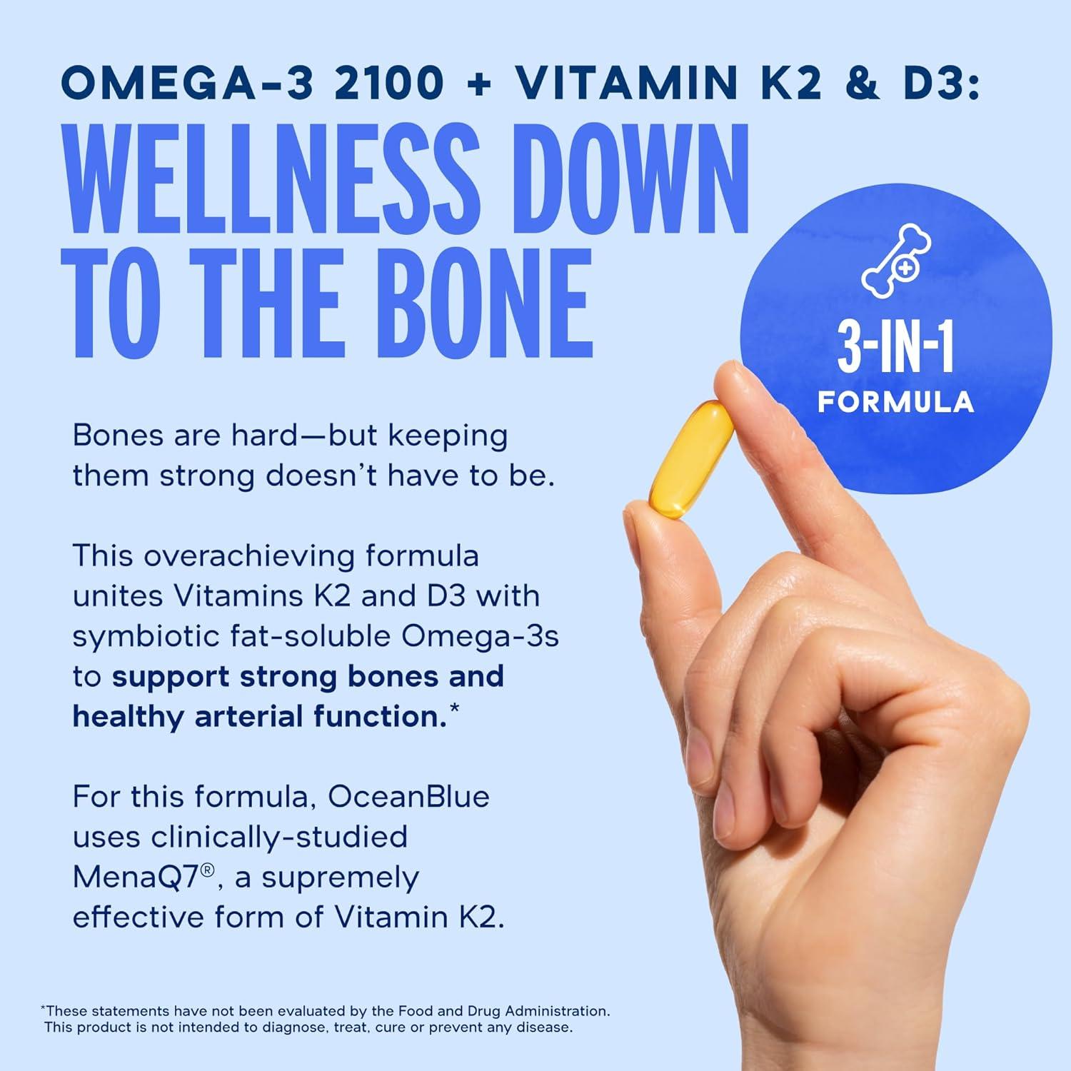 image:imageOceanblue Professional Omega3 2100 with Vitamin K2 and Vitamin D360 Count Triple Strength Burpless Fish Oil Omega3 Supplement with EPA DHA amp DPA Wild Caught Orange Flavor 30 ServingsStandard Size