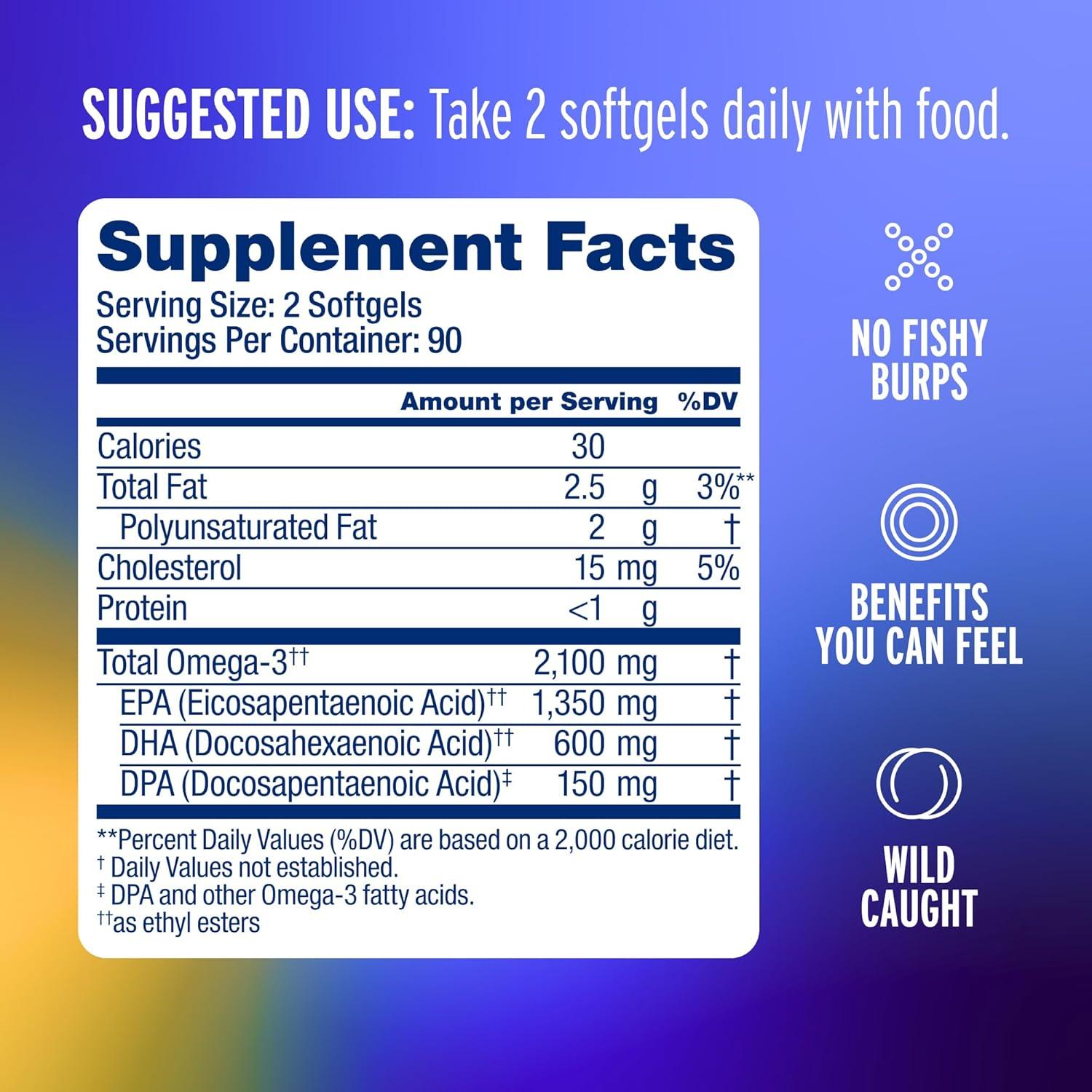 image:imageOceanblue Professional Omega3 2100mg Fish Oil Supplement Triple Strength High Potency EPA DHA amp DPA Burpless WildCaught Natural Orange Flavor 60 Softgels Pack of 1180 Count Pack of 1
