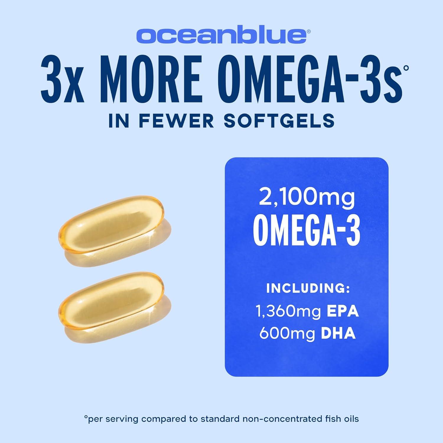 image:imageOceanblue Professional Omega3 2100mg Fish Oil Supplement Triple Strength High Potency EPA DHA amp DPA Burpless WildCaught Natural Orange Flavor 60 Softgels Pack of 160 Count Pack of 1