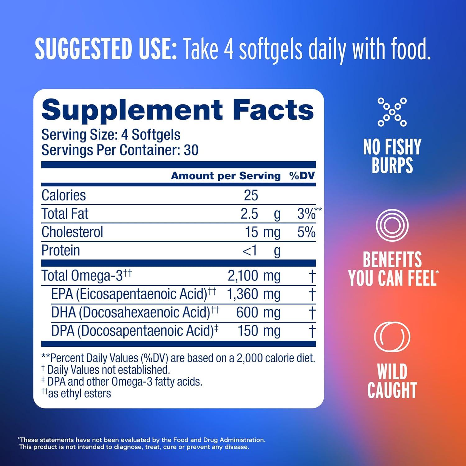 image:imageOceanblue Professional Omega3 2100mg Fish Oil Supplement Triple Strength High Potency EPA DHA amp DPA Burpless WildCaught Natural Orange Flavor 60 Softgels Pack of 1120 Mini Count Pack of 1