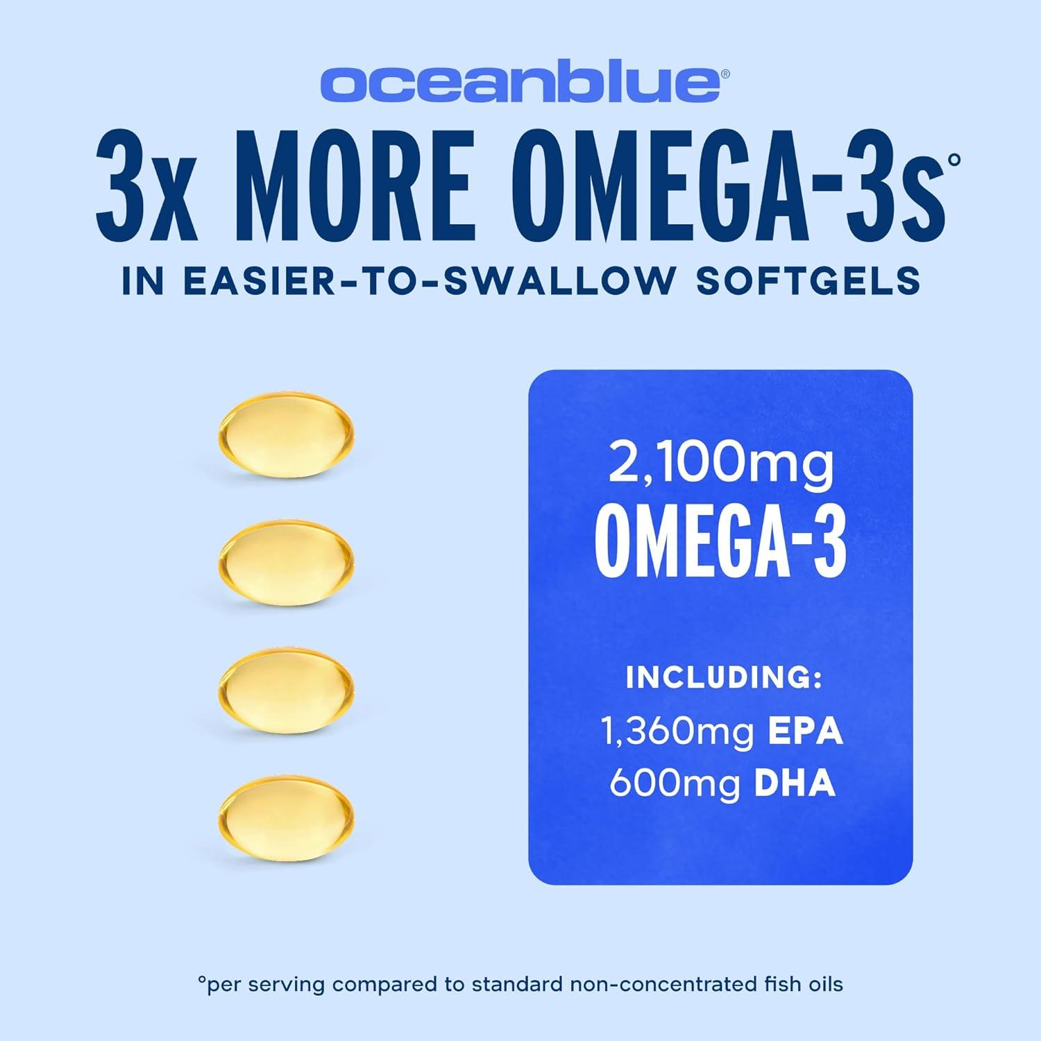 image:imageOceanblue Professional Omega3 2100mg Fish Oil Supplement Triple Strength High Potency EPA DHA amp DPA Burpless WildCaught Natural Orange Flavor 60 Softgels Pack of 1120 Mini Count Pack of 1