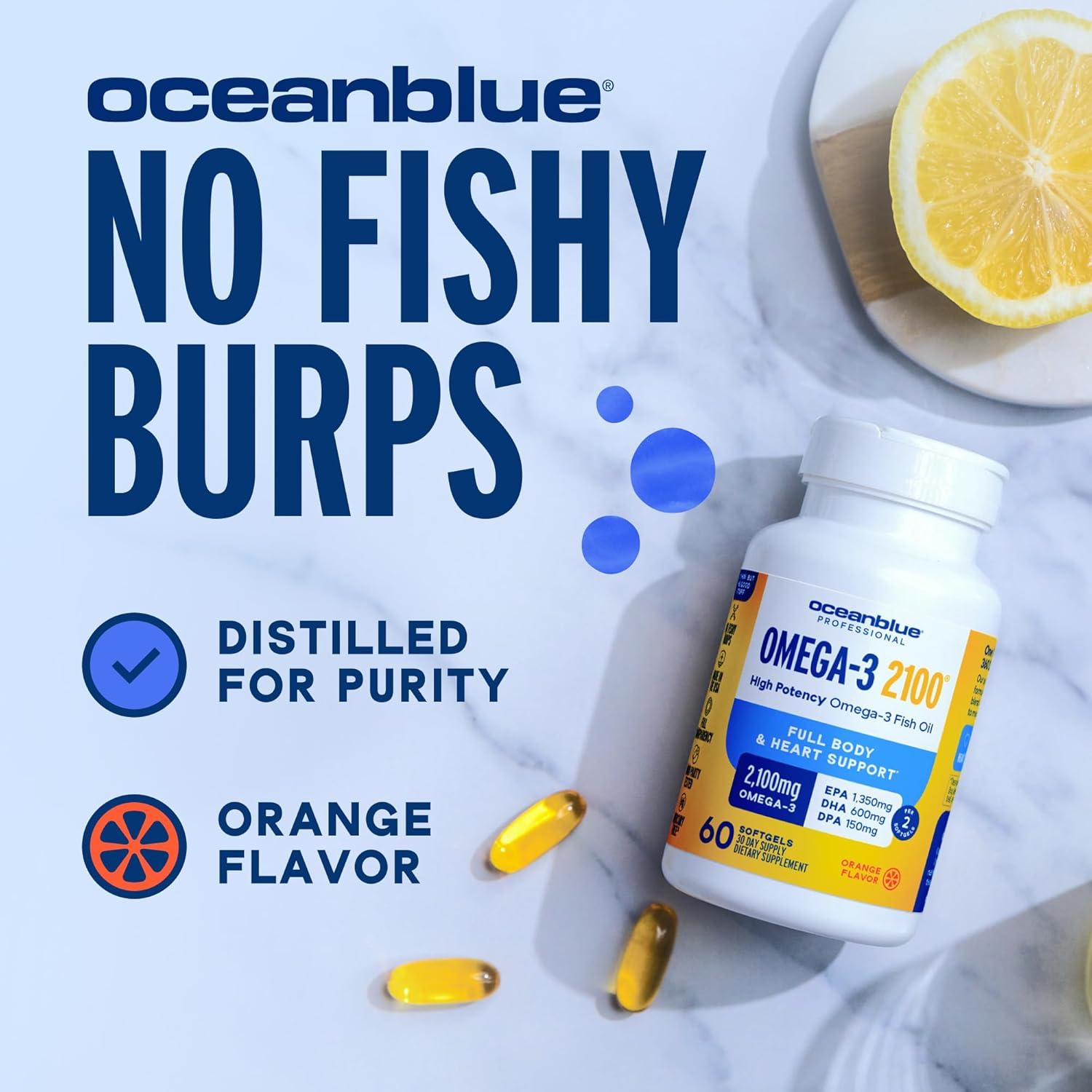 image:imageOceanblue Professional Omega3 2100mg Fish Oil Supplement Triple Strength High Potency EPA DHA amp DPA Burpless WildCaught Natural Orange Flavor 60 Softgels Pack of 1120 Mini Count Pack of 1
