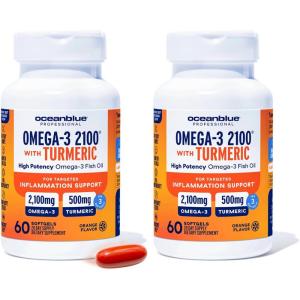 image:imageOceanblue 2100 Triple Strength Omega3 Fish Oil with Turmeric  Burpless Omega 3 Combo Supplement with Curcumin EPA DHA DPA Heart and Joint Support  60 Softgels60 Count Pack of 2