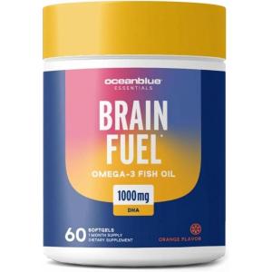 image:imageOceanblue Essentials Brain Fuel Burpless Fish Oil High Potency Omega 3 DHA Supplement for Brain and Eye Support 1000 mg Tasty Orange Flavor 60 Count Softgels 1 Month Supply
