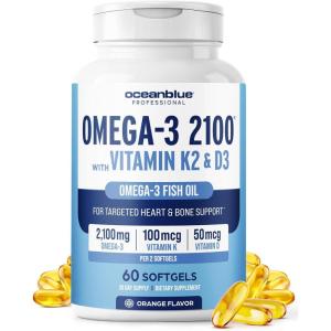 image:imageOceanblue Professional Omega3 2100 with Vitamin K2 and Vitamin D360 Count  Triple Strength Burpless Fish Oil Omega3 Supplement with EPA DHA amp DPA  Wild Caught  Orange Flavor 30 ServingsStandard Size