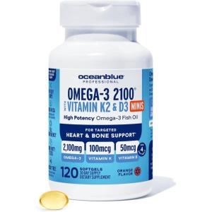 image:imageOceanblue Professional Omega3 2100 with Vitamin K2 and Vitamin D360 Count  Triple Strength Burpless Fish Oil Omega3 Supplement with EPA DHA amp DPA  Wild Caught  Orange Flavor 30 ServingsMini Size