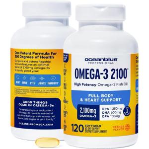 image:imageOceanblue Professional Omega3 2100mg Fish Oil Supplement Triple Strength High Potency EPA DHA amp DPA Burpless WildCaught Natural Orange Flavor 60 Softgels Pack of 1120 Count Pack of 2