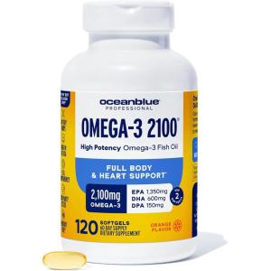 image:imageOceanblue Professional Omega3 2100mg Fish Oil Supplement Triple Strength High Potency EPA DHA amp DPA Burpless WildCaught Natural Orange Flavor 60 Softgels Pack of 1120 Count Pack of 1