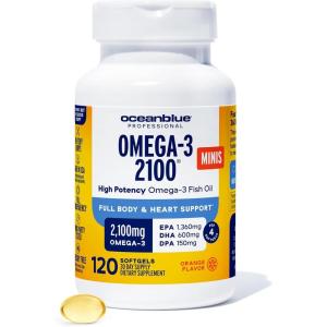 image:imageOceanblue Professional Omega3 2100mg Fish Oil Supplement Triple Strength High Potency EPA DHA amp DPA Burpless WildCaught Natural Orange Flavor 60 Softgels Pack of 1120 Mini Count Pack of 1