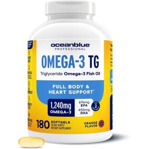 image:imageOceanblue Omega3 TG Fish Oil  Heart Brain Eye Support  180 Softgels  90 Servings  1240mg Omega3 676mg EPA 450mg DHA  BurpFree
